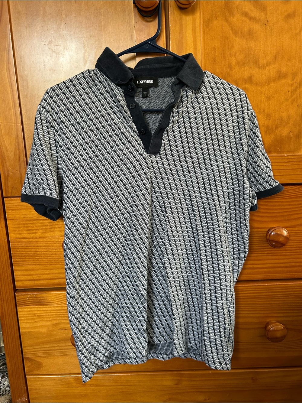 100% cotton Express Navy & White Diamond-Print Polo